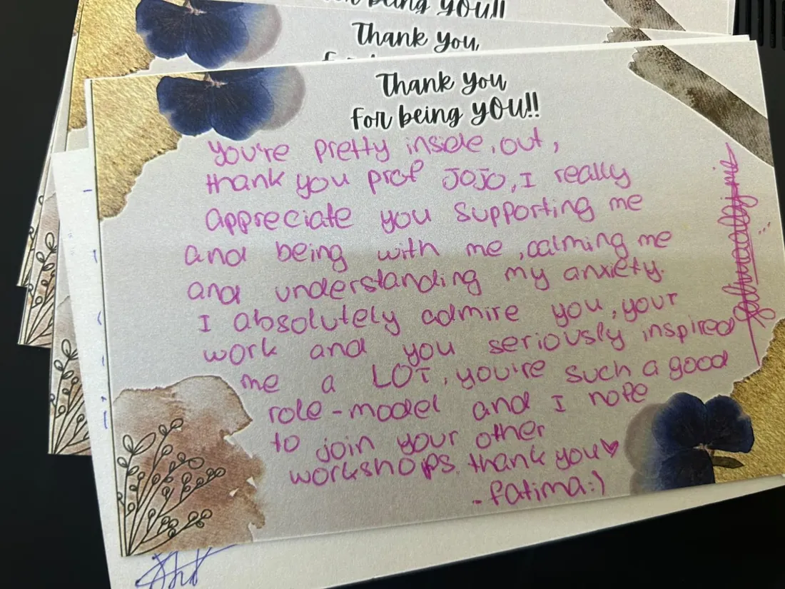 Handwritten thank-you note from Fatima