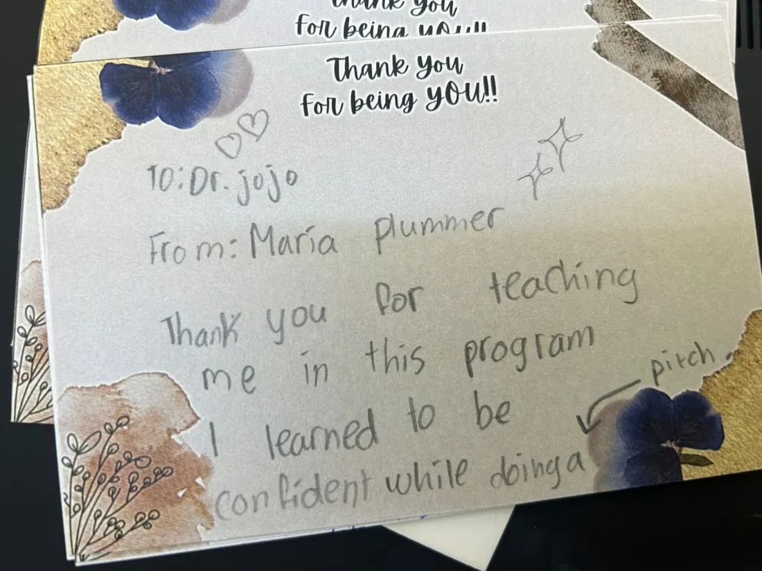 Handwritten thank-you note from Maria Plummer