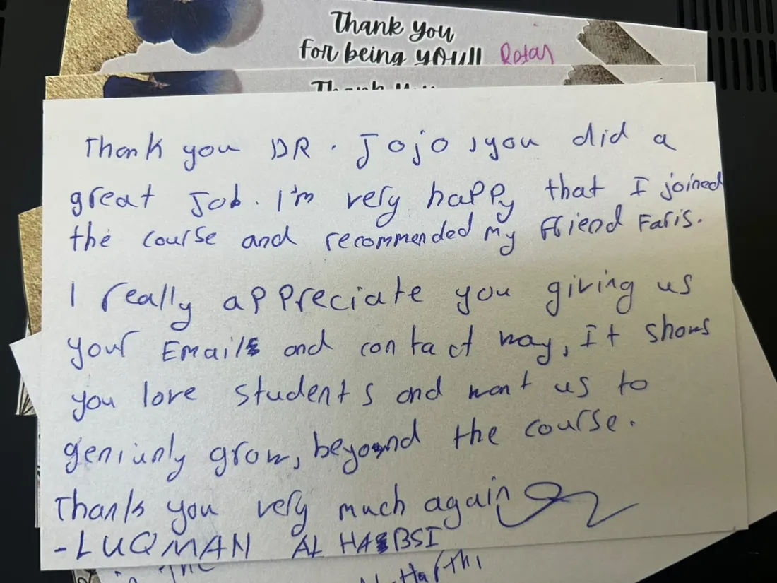 Handwritten thank-you note from Luqman Al-Habsi